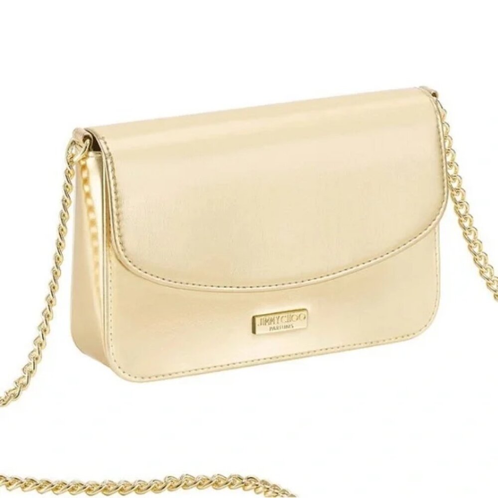Jimmy Choo Parfums Metallic Gold Shoulder Bag Chain Strap NWT